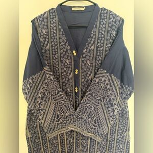 Edenrobe Navy Gold Printed Kurta XL Modest Desi Top